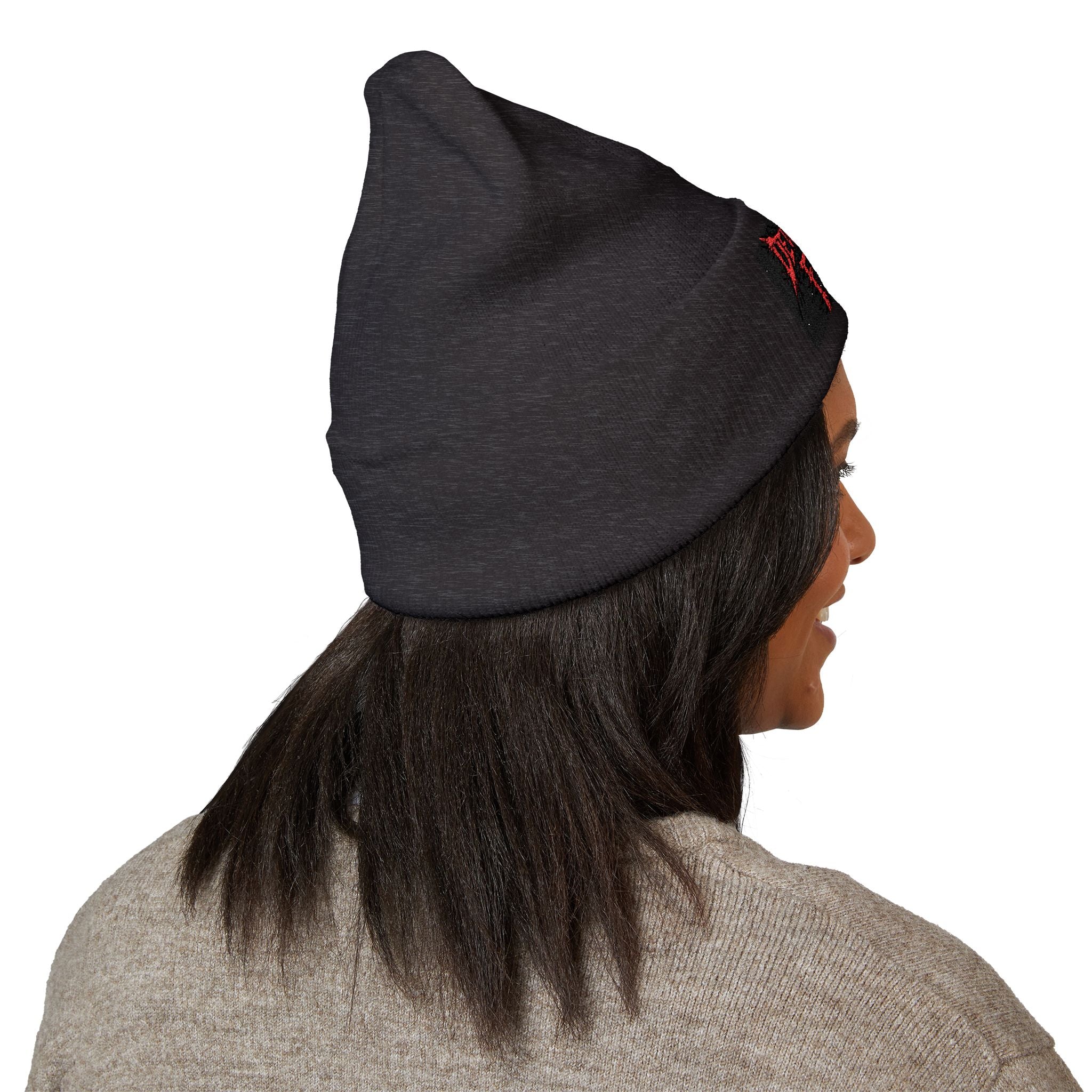 Embroidered 'Dewey Hills Forge' Cuffed Beanie — Gothic Black Knit Hat