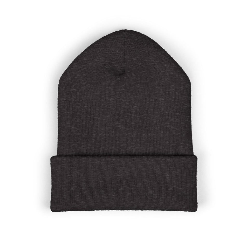 Embroidered 'Dewey Hills Forge' Cuffed Beanie — Gothic Black Knit Hat