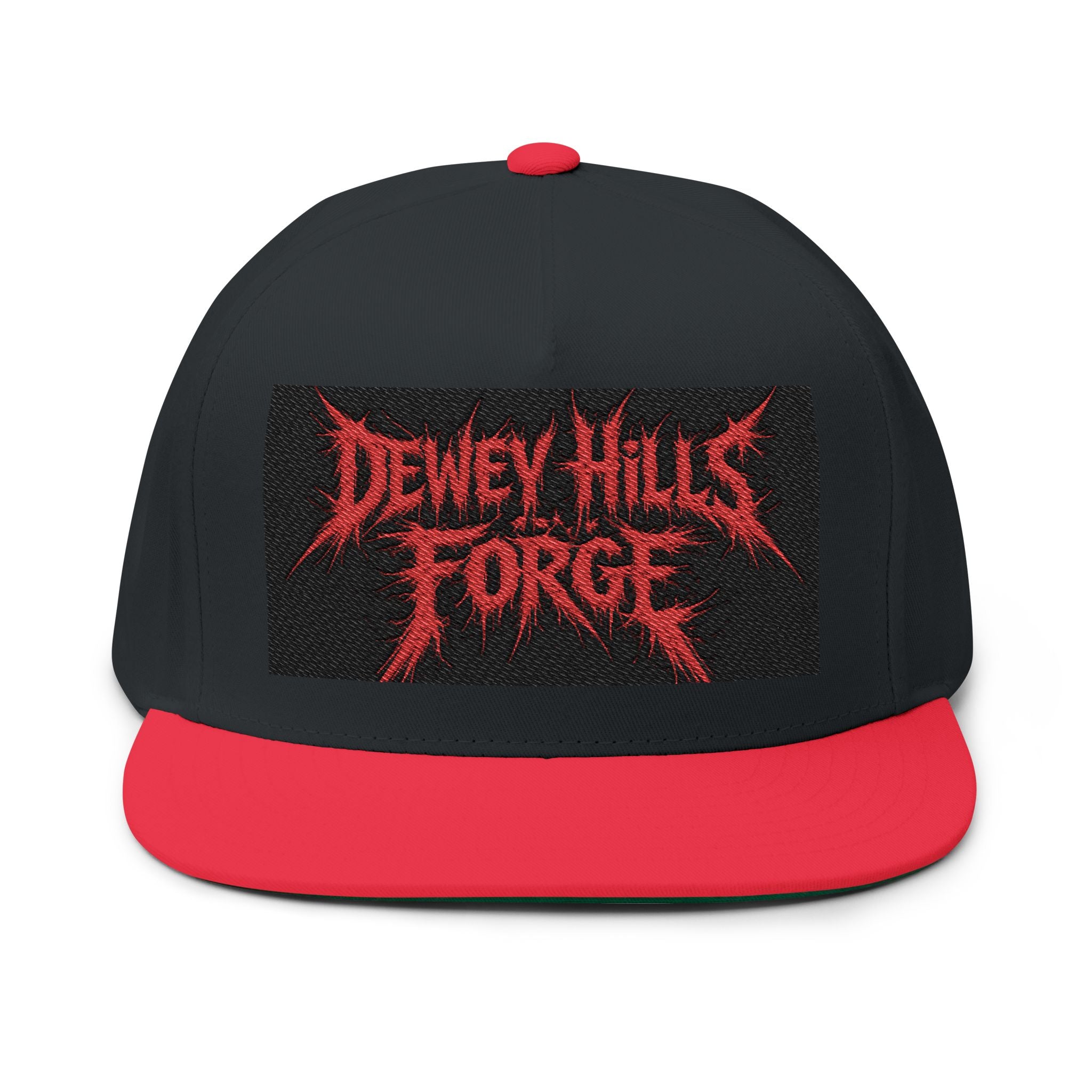 Dewey Hills Forge Embroidered Flat Bill Cap — Red Metal Logo Snapback