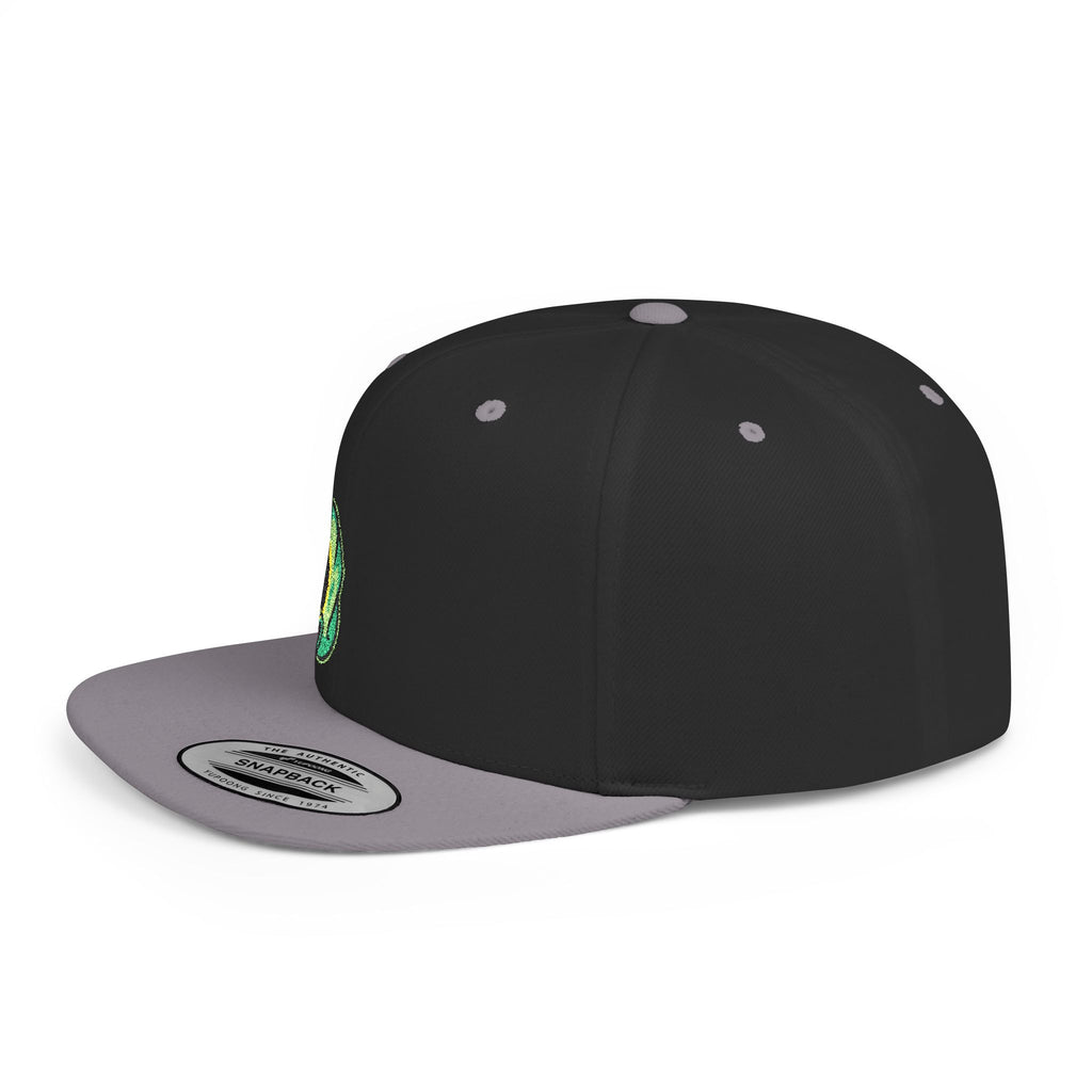 Snapback Hat — Embroidered Gas Mask Character Flat Bill Cap