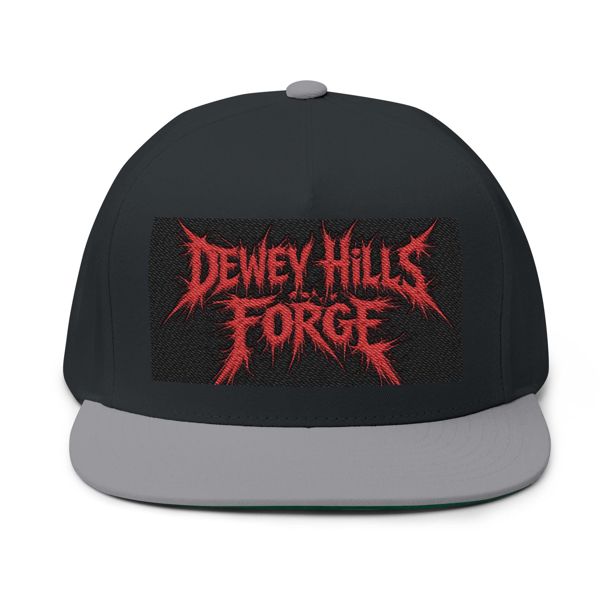 Dewey Hills Forge Embroidered Flat Bill Cap — Red Metal Logo Snapback