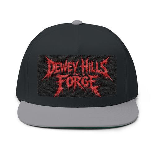 Dewey Hills Forge Embroidered Flat Bill Cap — Red Metal Logo Snapback