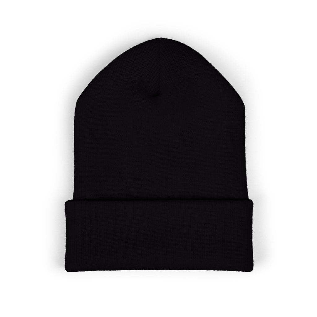 Embroidered 'Dewey Hills Forge' Cuffed Beanie — Gothic Black Knit Hat