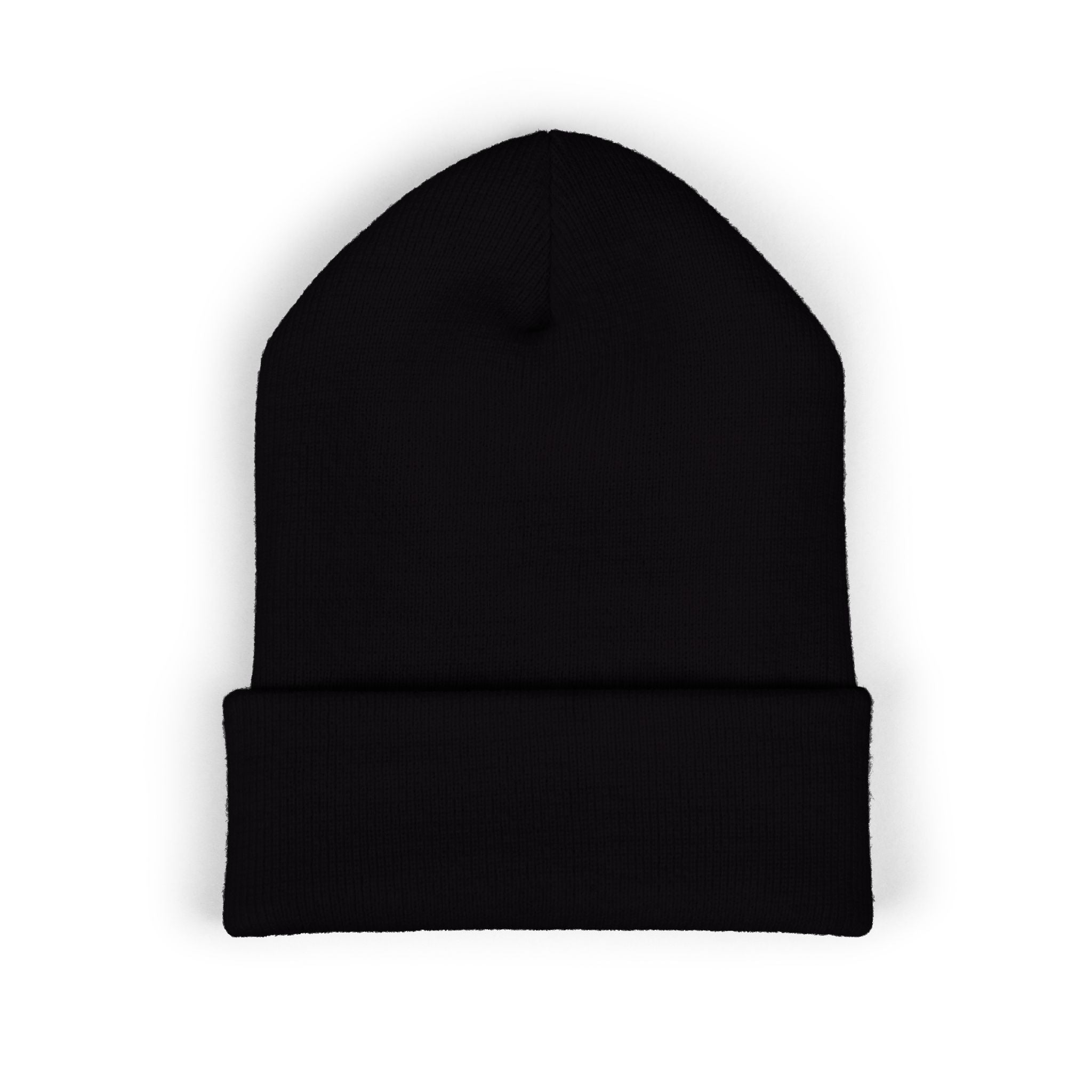 Embroidered 'Dewey Hills Forge' Cuffed Beanie — Gothic Black Knit Hat