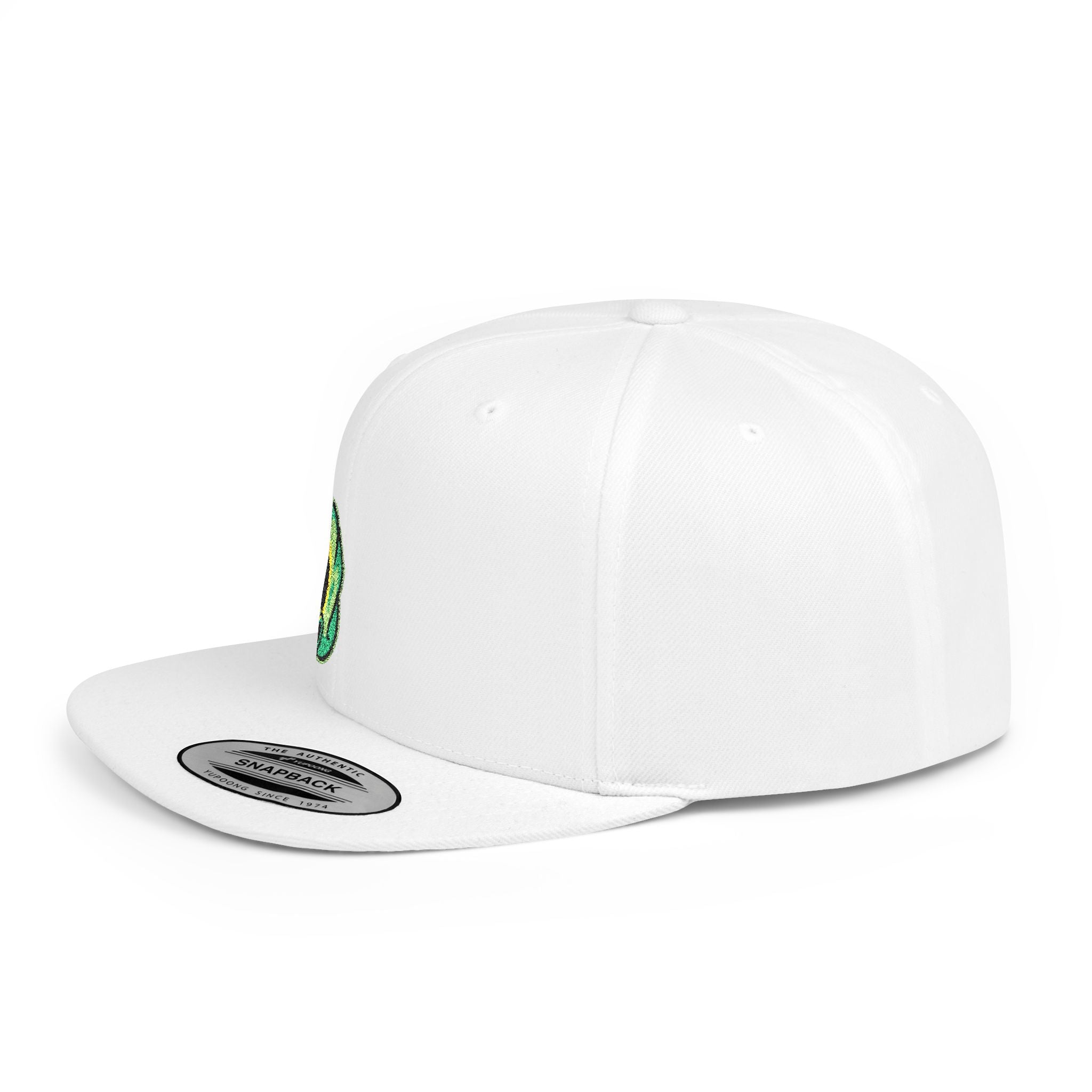 Snapback Hat — Embroidered Gas Mask Character Flat Bill Cap