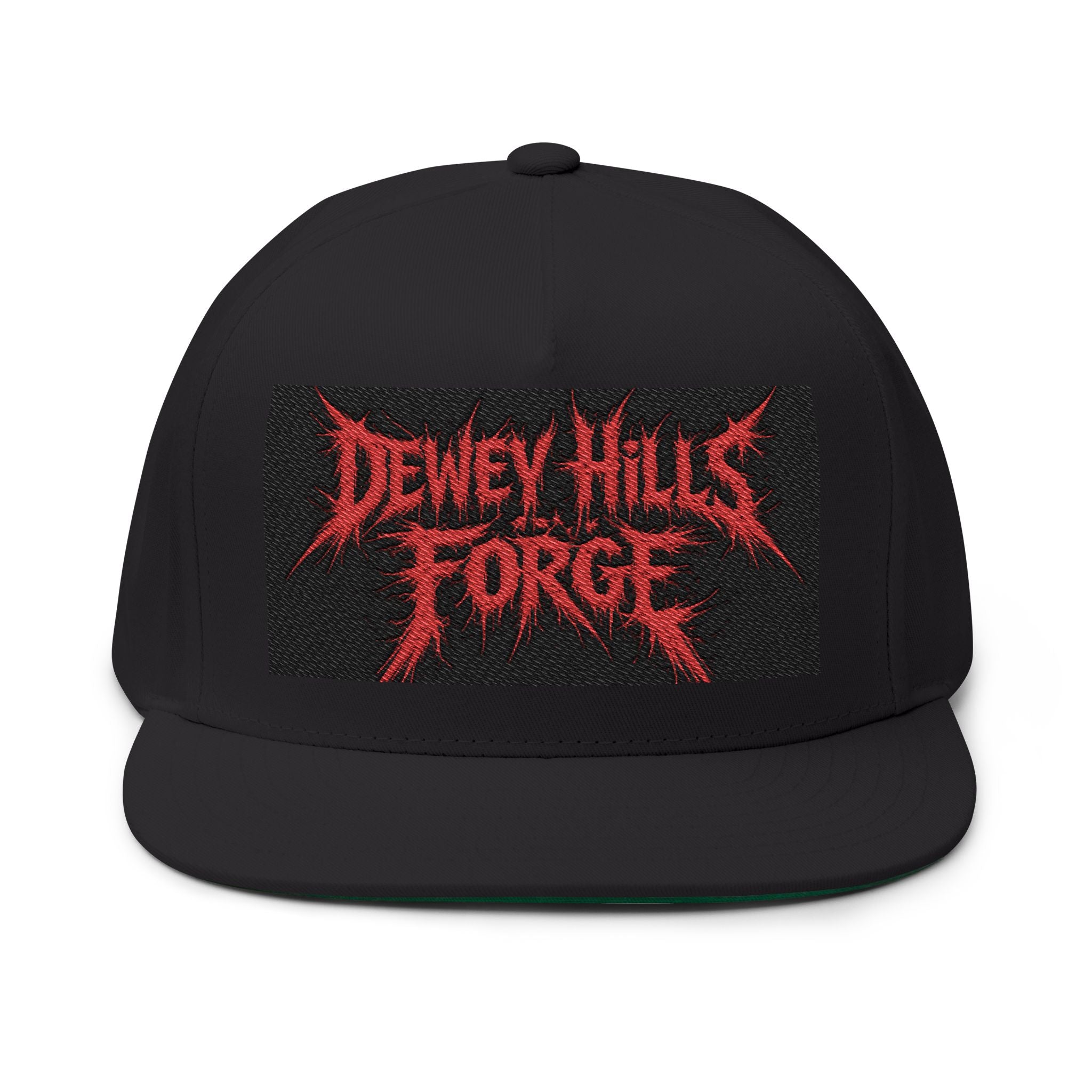 Dewey Hills Forge Embroidered Flat Bill Cap — Red Metal Logo Snapback